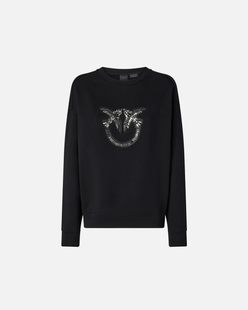 PINKO - SWEATER - NELLY MAGLIA FELPA LOGO BIRDS - BLACK