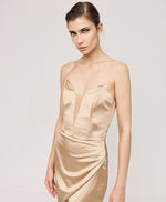 ACCESS - STRAPLESS DRESS WITH MESH DETAIL - GOLD
