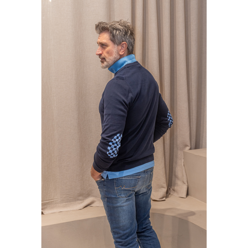 SUN68 - PULL - SWEATER ELBOW PATCHES - NAVY BLUE