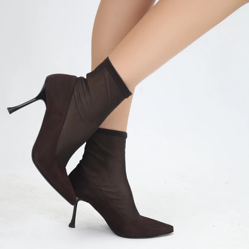 MARCH23 - LAARSJE- VASCO PUMP HIGH HEEL - CHOCOLAT MESH