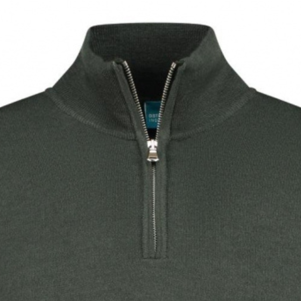 DISTRICT INDIGO - PULL - HALF ZIP MERINO STRETCH - GROEN 074