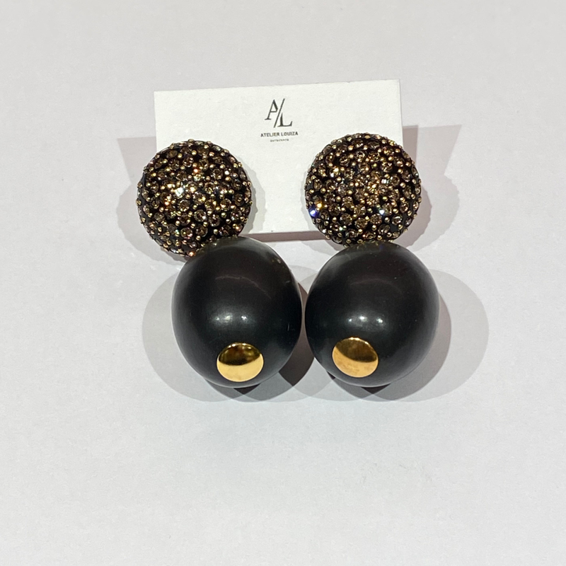 ATELIER LOUIZA - OORBEL - IRIS BRILLIANT BEAD - BLACK&GOLD