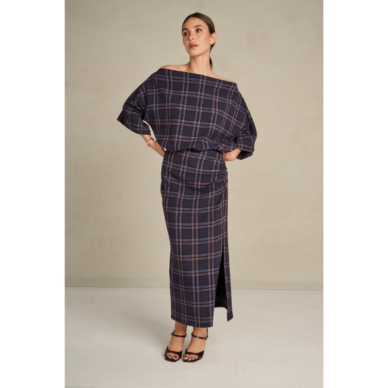 MARCH23 - ROK - A_SKIRT CIRI BOLD CHECK - NAVY