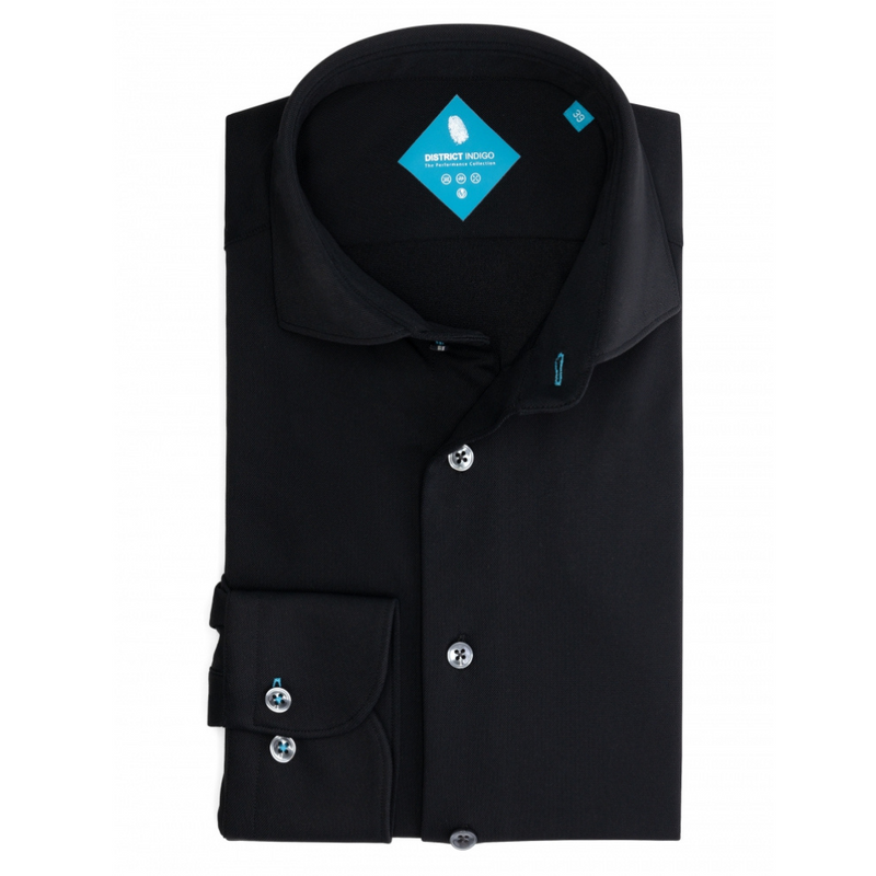 DISTRICT INDIGO - HEMD - PIQUE PERFORMANCE SHIRT - ZWART 020