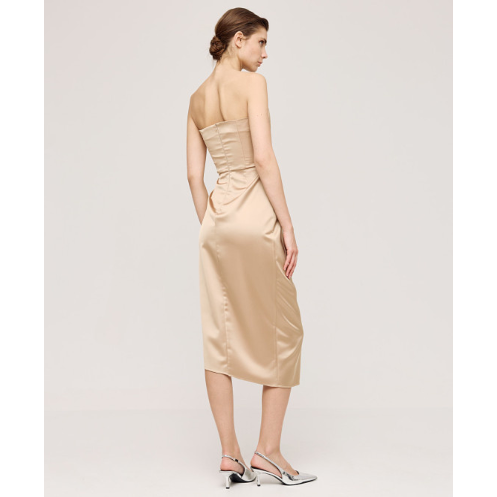 ACCESS - STRAPLESS DRESS WITH MESH DETAIL - GOLD