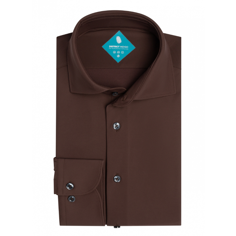 DISTRICT INDIGO - HEMD - PIQUE PERFORMANCE SHIRT - DARK BROWN 040