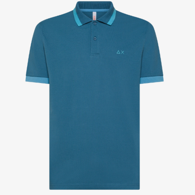 SUN68 - POLO - POLO BIG STRIPES ON COLLAR S/S - DARK AVIO