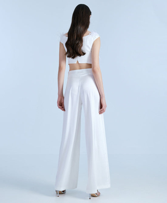 ACCESS - STRAIGHT LEG SATIN PANTS - OFF WHITE