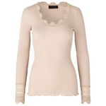 ROSEMUNDE - SILK T-SHIRT LS W/ WIDE LACE - CACAO